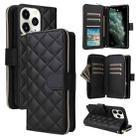 For iPhone 11 Pro Crossbody Rhombic Zipper Tower Buckle Leather Phone Case with Lanyard(Black) - 1