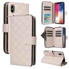 For iPhone XS / X Crossbody Rhombic Zipper Tower Buckle Leather Phone Case with Lanyard(Beige) - 1