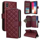 For iPhone XS / X Crossbody Rhombic Zipper Tower Buckle Leather Phone Case with Lanyard(Wine Red) - 1