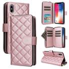 For iPhone XS / X Crossbody Rhombic Zipper Tower Buckle Leather Phone Case with Lanyard(Rose Gold) - 1