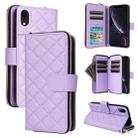 For iPhone XR Crossbody Rhombic Zipper Tower Buckle Leather Phone Case with Lanyard(Purple) - 1