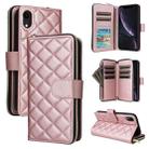 For iPhone XR Crossbody Rhombic Zipper Tower Buckle Leather Phone Case with Lanyard(Rose Gold) - 1