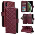 For iPhone XS Max Crossbody Rhombic Zipper Tower Buckle Leather Phone Case with Lanyard(Wine Red) - 1