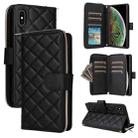 For iPhone XS Max Crossbody Rhombic Zipper Tower Buckle Leather Phone Case with Lanyard(Black) - 1