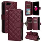 For iPhone 8 Plus / 7 Plus Crossbody Rhombic Zipper Tower Buckle Leather Phone Case with Lanyard(Wine Red) - 1