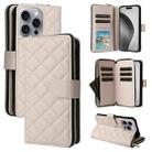 For iPhone 16 Pro Max Crossbody Rhombic Zipper Tower Buckle Leather Phone Case with Lanyard(Beige) - 1