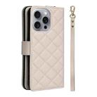 For iPhone 16 Pro Max Crossbody Rhombic Zipper Tower Buckle Leather Phone Case with Lanyard(Beige) - 3