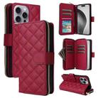 For iPhone 16 Pro Max Crossbody Rhombic Zipper Tower Buckle Leather Phone Case with Lanyard(Wine Red) - 1