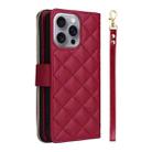 For iPhone 16 Pro Max Crossbody Rhombic Zipper Tower Buckle Leather Phone Case with Lanyard(Wine Red) - 3