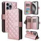 For iPhone 16 Pro Max Crossbody Rhombic Zipper Tower Buckle Leather Phone Case with Lanyard(Rose Gold) - 1