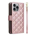 For iPhone 16 Pro Max Crossbody Rhombic Zipper Tower Buckle Leather Phone Case with Lanyard(Rose Gold) - 3