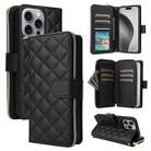 For iPhone 16 Pro Max Crossbody Rhombic Zipper Tower Buckle Leather Phone Case with Lanyard(Black) - 1