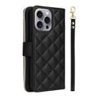 For iPhone 16 Pro Max Crossbody Rhombic Zipper Tower Buckle Leather Phone Case with Lanyard(Black) - 3