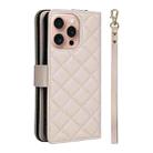 For iPhone 16 Pro Crossbody Rhombic Zipper Tower Buckle Leather Phone Case with Lanyard(Beige) - 3