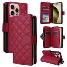 For iPhone 16 Pro Crossbody Rhombic Zipper Tower Buckle Leather Phone Case with Lanyard(Wine Red) - 1