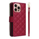 For iPhone 16 Pro Crossbody Rhombic Zipper Tower Buckle Leather Phone Case with Lanyard(Wine Red) - 3