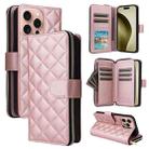 For iPhone 16 Pro Crossbody Rhombic Zipper Tower Buckle Leather Phone Case with Lanyard(Rose Gold) - 1