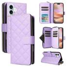 For iPhone 16 Plus Crossbody Rhombic Zipper Tower Buckle Leather Phone Case with Lanyard(Purple) - 1