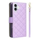 For iPhone 16 Plus Crossbody Rhombic Zipper Tower Buckle Leather Phone Case with Lanyard(Purple) - 3