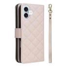 For iPhone 16 Plus Crossbody Rhombic Zipper Tower Buckle Leather Phone Case with Lanyard(Beige) - 3