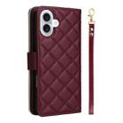 For iPhone 16 Plus Crossbody Rhombic Zipper Tower Buckle Leather Phone Case with Lanyard(Wine Red) - 3