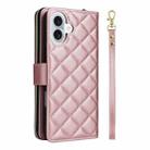 For iPhone 16 Plus Crossbody Rhombic Zipper Tower Buckle Leather Phone Case with Lanyard(Rose Gold) - 3