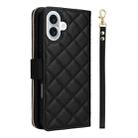 For iPhone 16 Plus Crossbody Rhombic Zipper Tower Buckle Leather Phone Case with Lanyard(Black) - 3