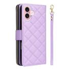 For iPhone 16 Crossbody Rhombic Zipper Tower Buckle Leather Phone Case with Lanyard(Purple) - 3