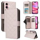 For iPhone 16 Crossbody Rhombic Zipper Tower Buckle Leather Phone Case with Lanyard(Beige) - 1