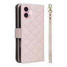 For iPhone 16 Crossbody Rhombic Zipper Tower Buckle Leather Phone Case with Lanyard(Beige) - 3