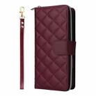 For iPhone 16 Crossbody Rhombic Zipper Tower Buckle Leather Phone Case with Lanyard(Wine Red) - 2