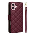 For iPhone 16 Crossbody Rhombic Zipper Tower Buckle Leather Phone Case with Lanyard(Wine Red) - 3