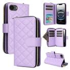 For iPhone 16e Crossbody Rhombic Zipper Tower Buckle Leather Phone Case with Lanyard(Purple) - 1