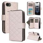 For iPhone 16e Crossbody Rhombic Zipper Tower Buckle Leather Phone Case with Lanyard(Beige) - 1