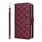 For iPhone 16e Crossbody Rhombic Zipper Tower Buckle Leather Phone Case with Lanyard(Wine Red) - 1