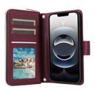 For iPhone 16e Crossbody Rhombic Zipper Tower Buckle Leather Phone Case with Lanyard(Wine Red) - 3