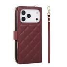 For iPhone 17 Pro Max Crossbody Rhombic Zipper Tower Buckle Leather Phone Case with Lanyard(Wine Red) - 3