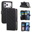 For iPhone 17 Pro Max Crossbody Rhombic Zipper Tower Buckle Leather Phone Case with Lanyard(Black) - 1