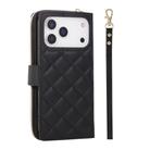 For iPhone 17 Pro Max Crossbody Rhombic Zipper Tower Buckle Leather Phone Case with Lanyard(Black) - 3