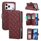 For iPhone 17 Pro Crossbody Rhombic Zipper Tower Buckle Leather Phone Case with Lanyard(Wine Red) - 1