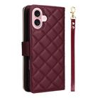 For iPhone 17 Crossbody Rhombic Zipper Tower Buckle Leather Phone Case with Lanyard(Wine Red) - 3