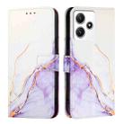 For Xiaomi Redmi Note 12R / Poco M6 Pro 5G PT003 Marble Pattern Flip Leather Phone Case(White Purple) - 2