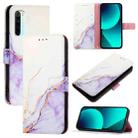 For Xiaomi Redmi Note 8 PT003 Marble Pattern Flip Leather Phone Case(White Purple) - 1