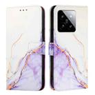 For Xiaomi 14 PT003 Marble Pattern Flip Leather Phone Case(White Purple) - 2