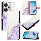 For Xiaomi Poco F6 PT003 Marble Pattern Flip Leather Phone Case(White Purple) - 1