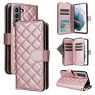 For Samsung Galaxy S21 5G Crossbody Rhombic Zipper Tower Buckle Leather Phone Case with Lanyard(Rose Gold) - 1