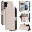 For Samsung Galaxy S21+ 5G Crossbody Rhombic Zipper Tower Buckle Leather Phone Case with Lanyard(Beige) - 1