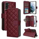 For Samsung Galaxy S21+ 5G Crossbody Rhombic Zipper Tower Buckle Leather Phone Case with Lanyard(Wine Red) - 1