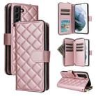 For Samsung Galaxy S21+ 5G Crossbody Rhombic Zipper Tower Buckle Leather Phone Case with Lanyard(Rose Gold) - 1