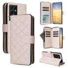 For Samsung Galaxy S21 Ultra 5G Crossbody Rhombic Zipper Tower Buckle Leather Phone Case with Lanyard(Beige) - 1